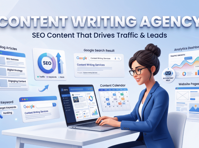 Content writing agency creating SEO-optimized website content for higher Google rankings and business growth