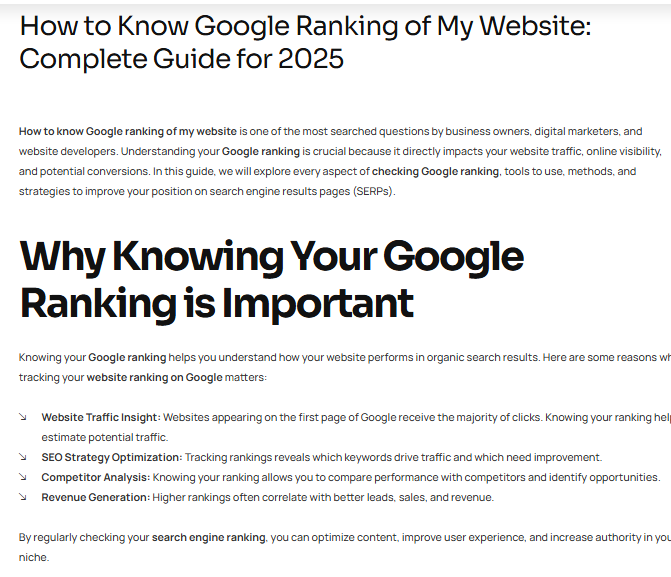 Well-structured SEO website content writing example for better readability and user experience